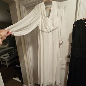 Ever Pretty 4X (3X) Elegant White Long-Sleeve Dress